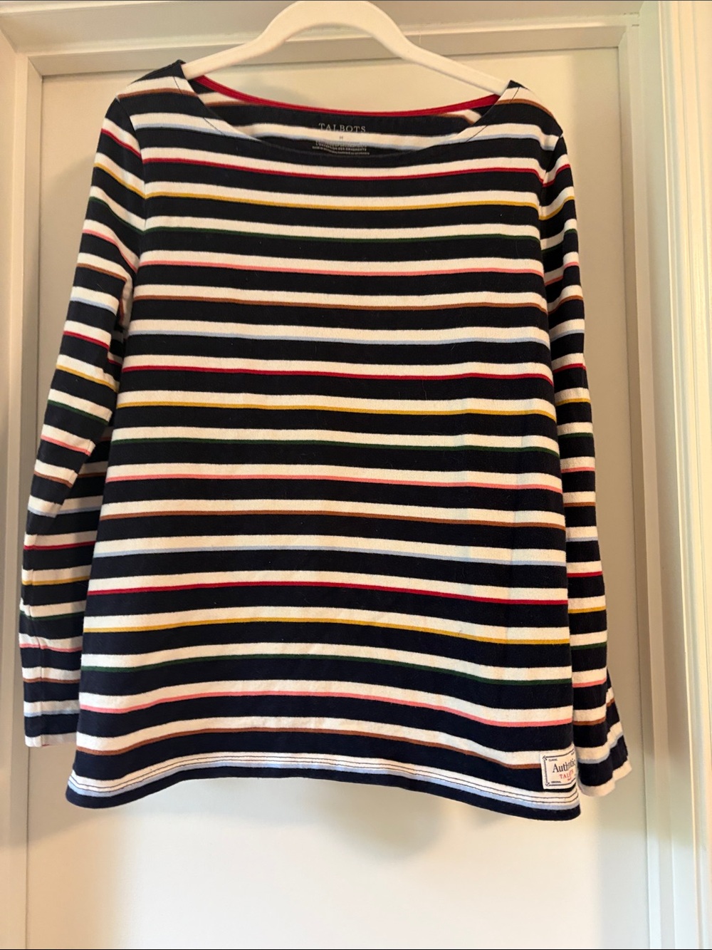 Talbots Navy Multicolor Striped Long-Sleeve Tee